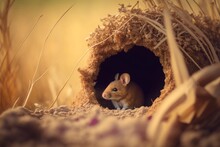 A Field Mouse Sitting In The Entrance To Its Burrow, AI Generated