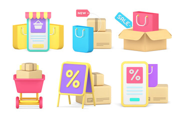 Poster - Online shopping sale discount commercial clearance set 3d icon realistic vector illustration