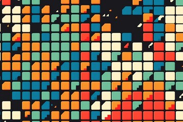 8-Bit Squares. Seamless Colorful Vector Pattern. Generative AI 