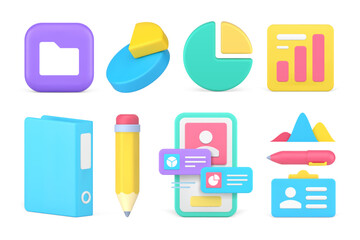 Poster - Business analyzing financial accounting management set 3d icon realistic vector illustration