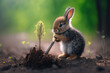 A cute rabbit planting outdoor