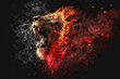 Tiger roar red fire and smoke background. Generative AI