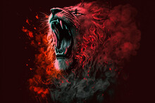 Tiger Roar Red Fire And Smoke Background. Generative AI