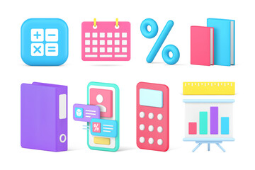 Poster - Financial accounting business analyzing commercial management set 3d icon realistic vector