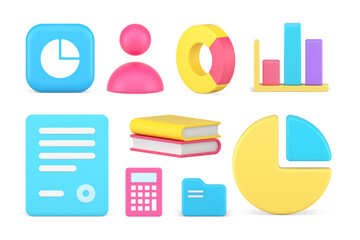 Poster - business management financial accounting analyzing graph diagram presentation set 3d icon vector