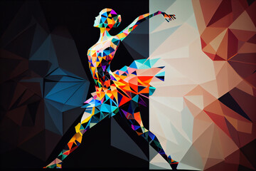 Aufkleber - A digital art piece depicting a ballerina in a colorful, abstract environment, with her body contorted in a mesmerizing pose. Generative AI technology.