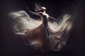 Aufkleber - A digital art piece depicting a ballerina in a colorful, abstract environment, with her body contorted in a mesmerizing pose. Generative AI technology.