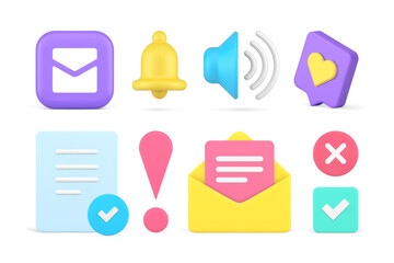 Poster - Online communication cyberspace chat internet application notification set 3d icon realistic vector