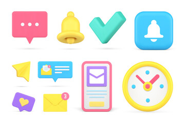 Poster - Social network cyberspace notification internet chatting online communication set 3d icon vector