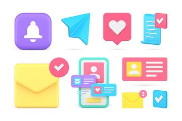 Poster - Social media network communication internet chatting notification set 3d icon realistic vector