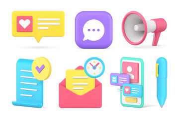 Poster - Internet chatting incoming message communication social network advertising set 3d icon vector