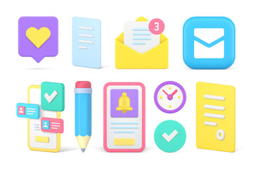 Poster - Social network chatting internet communication cyberspace notification set 3d icon realistic vector
