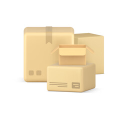Poster - Cardboard box parcel heap wrapped by craft paper warehouse storage cargo delivery 3d icon vector