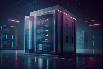 Aufkleber - An artistic rendering of a data center with a futuristic and sleek design, indicating the role of technology and innovation in data management. Generative AI technology.
