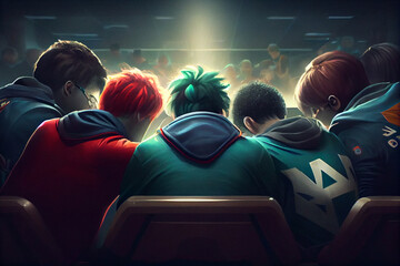 Aufkleber - Trophy celebration: This image shows a group of eSports players celebrating Generative AI technology.