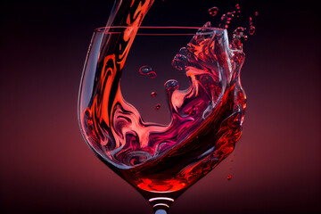 Aufkleber - featuring a wine glass with a red wine splash frozen in mid-air, creating a beautiful abstract design of droplets and Generative AI technology.