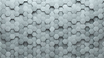 Concrete, Futuristic Wall background with tiles. Polished, tile Wallpaper with Hexagonal, 3D blocks. 3D Render