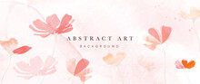 Abstract Floral Art Background Vector. Botanical Watercolor Hand Drawn Pale Red Wildflowers Paint Brush. Design Illustration For Wallpaper, Banner, Print, Poster, Cover, Greeting And Invitation Card. 