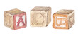 Watercolor vintage illustration with childrens wooden cubes with letters Isolated on white background.