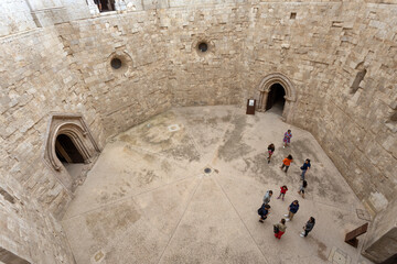 ANDRIA, ITALY, JULY 8. 2022 - Inner of Castel del Monte, built in an octagonal shape by Frederick II in the 13th century in Apulia, Andria province, Apulia, Italy