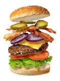 Fototapeta Dmuchawce - Flying burger on transparent background. png file