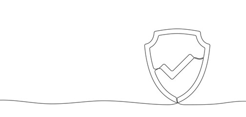 Poster - Security shield with check mark of one continuous line drawn. Shield drawn in one line. Safety and anti-virus protection concept. Vector illustration.