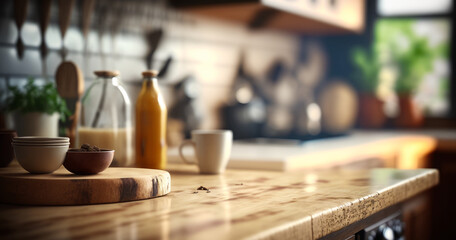 Close up of kitchen counter with various items on it. Generative AI.