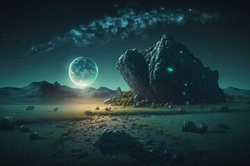 Poster - A cosmic landscape, a view of the planets from a close distance, life on an unknown planet.Generative AI