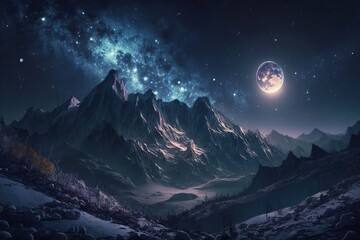Poster - A cosmic landscape, a view of the planets from a close distance, life on an unknown planet.Generative AI