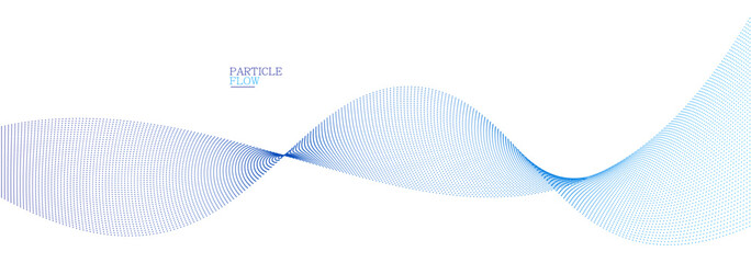 Poster - Blue dots in motion vector abstract background, particles array wavy flow, curve lines of points in movement, technology and science illustration.