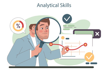 Poster - Employee with analytical skill. Data examination and plan development