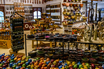 Various souvenirs for sale in a street shop in Tanzania