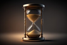 Golden Hourglass Illustration, Dark Background, Time Concept. Generative AI