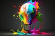 © Deivison - Illustration of light bulb and dripping colored paint, black background. Generative AI