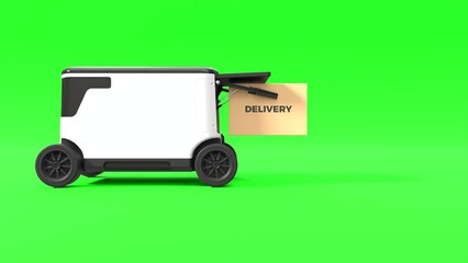 Wall Mural - Self-driving delivery, The robot is delivering the goods, Autonomous delivery robotic on green screen