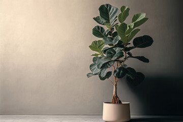 Wall Mural - Ficus Lyrata Fake Plant with a beige wall. Illustration AI Generative