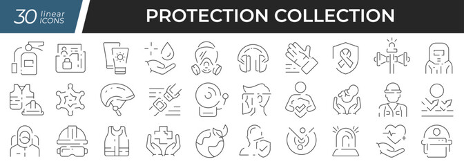 Leinwandbilder - Protection linear icons set. Collection of 30 icons in black