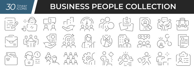 Poster - Business people linear icons set. Collection of 30 icons in black
