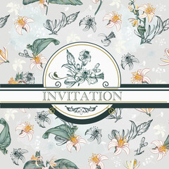 Poster - Fashion vector vintage invitation with lemon flowers