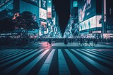Fototapeta Londyn - Experience the Vibrant Energy of Tokyo's Neon Night City at Shibuya Crossing, Generative AI.