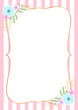 Vintage floral background. Golden frame with flowers on a background of pink stripes. Vector illustration 10 EPS.