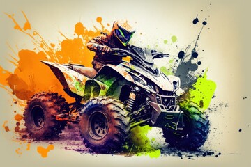 Wall Mural - Abstract dynamic scene of ATV rider. Beautiful creative art. Generative AI