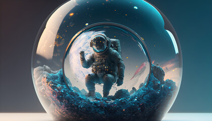 Wall Mural - sphere glass with an astronaut inside waving hand -ai generative