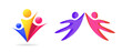 Logo people family connect icon vector, three two human health support unity community graphic, red yellow pink blue purple friends team society together, happy kids children symbol concept design