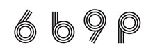 Line Logo P B 6 9 Letter Number Logotype Icon Vector Line Simple Ribbon Graphic Design Set, Black White Technology Triple String Stripe Geometric Template Modern Image