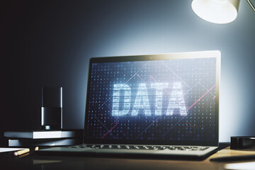 Poster - Creative Data word sign on modern laptop screen. 3D Rendering