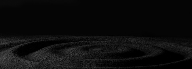 Black sand ripple texture for product presentation, 3d rendering abstract podium background