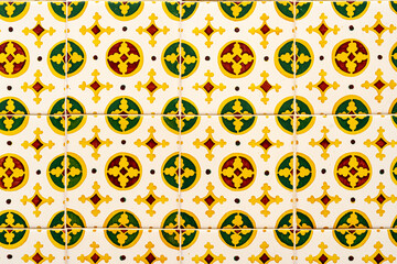 Traditional portuguese and spanish tile multicolored yellow and green Azulejo background