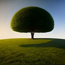 Perfectly Grown Lone Tree, Perfectly Trimmed, Great Health Cartoony