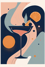 Flat Design Modern Illustration Of Citrusy Cocktail. Abstract Background Banner. Generative AI Vertical Illustration